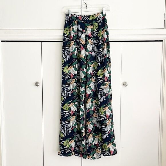 The Sang Tropical Leaf Palm Print Split Wide Leg Pants - Picture 1 of 7